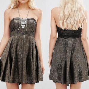 Free People Black Velvet Shatter Foil Party Dress